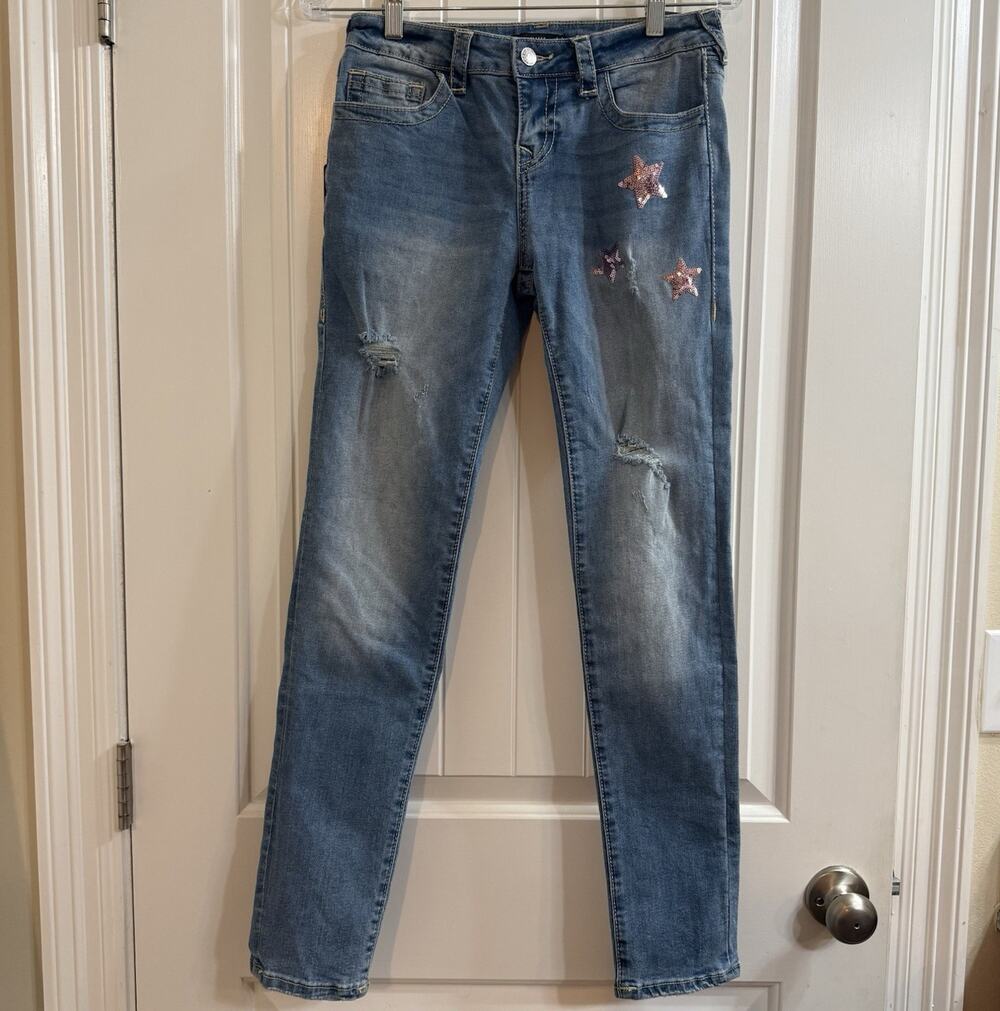 NWT True Religion Girls Halle Mid Rise Super Skinny Jeans Sequin Star Size 14